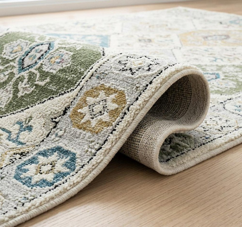 5' X 8' Beige and Gray Abstract Distressed Area Rug