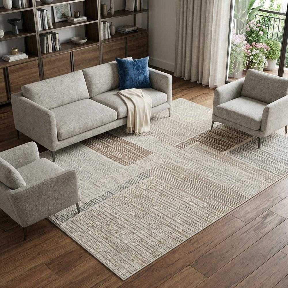 8' X 11' Beige and Brown Abstract Distressed Area Rug