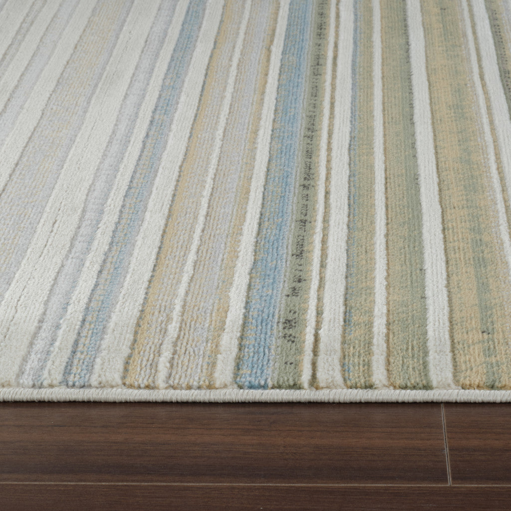 8' X 11' Beige and Blue Abstract Distressed Area Rug