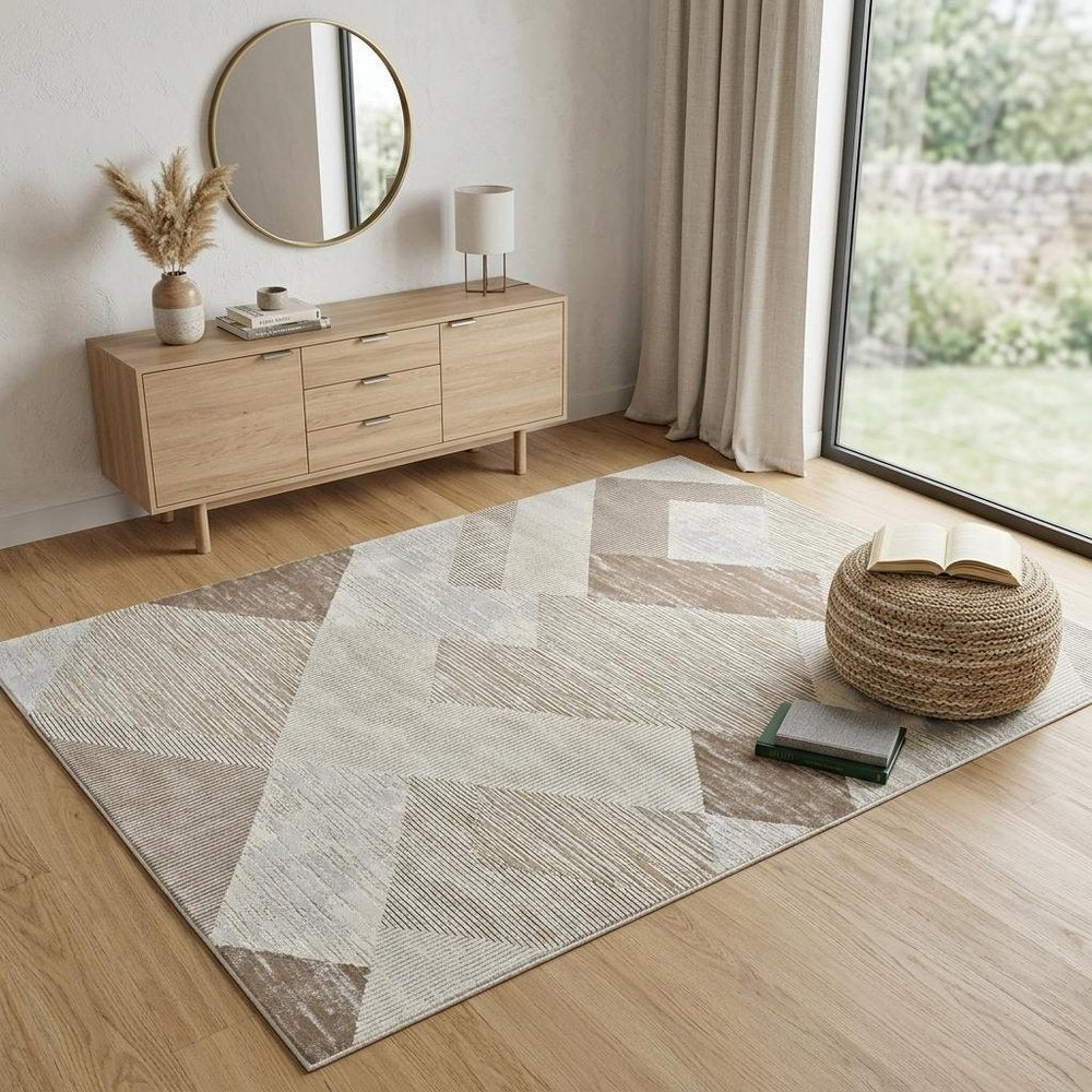 4' X 6' Beige and Brown Abstract Distressed Area Rug