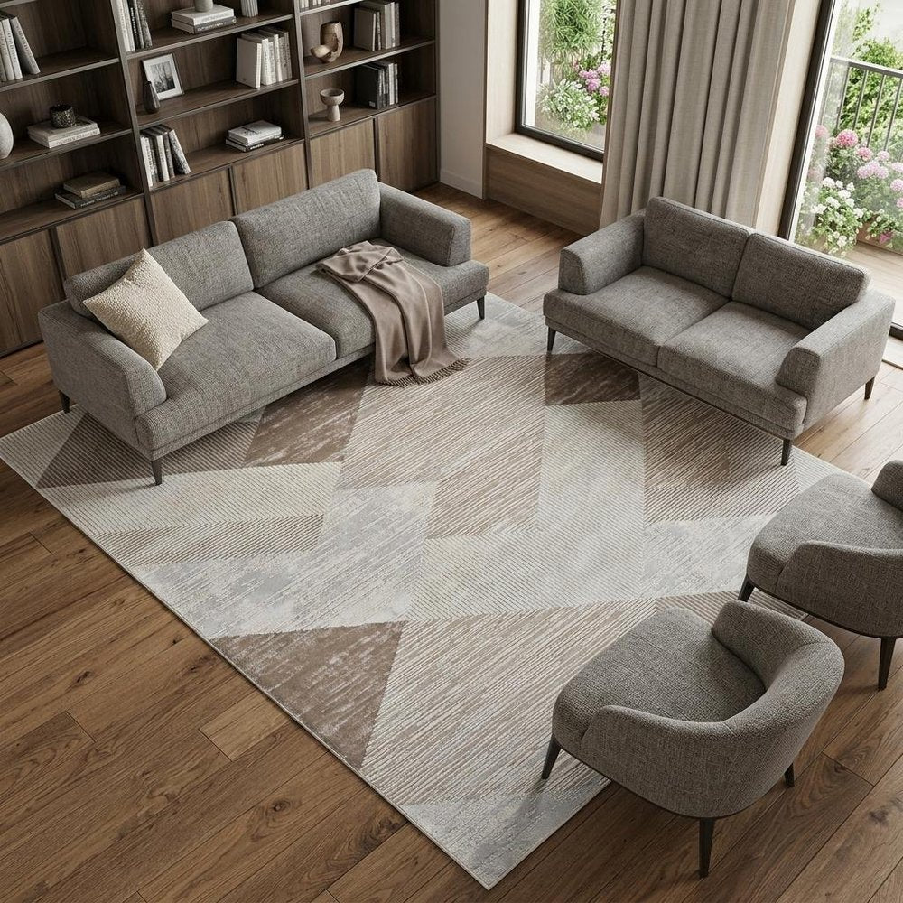 8' X 11' Beige and Brown Abstract Distressed Area Rug