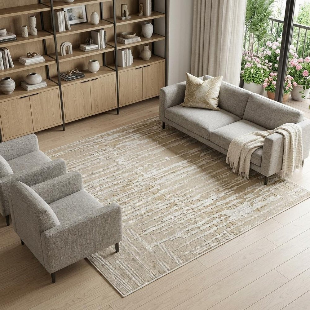 8' X 11' Beige and Brown Abstract Distressed Area Rug