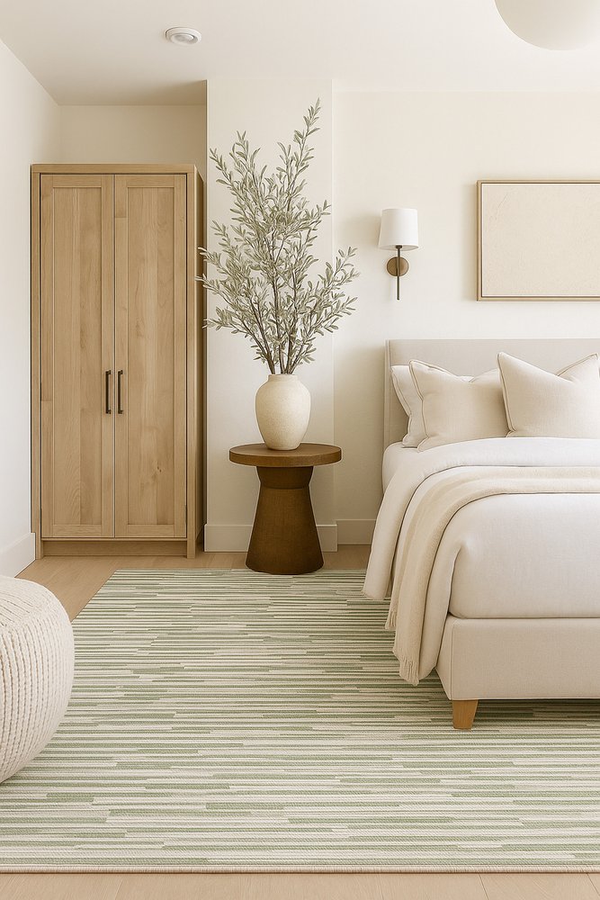 7' X 10' Beige and Green Abstract Distressed Area Rug