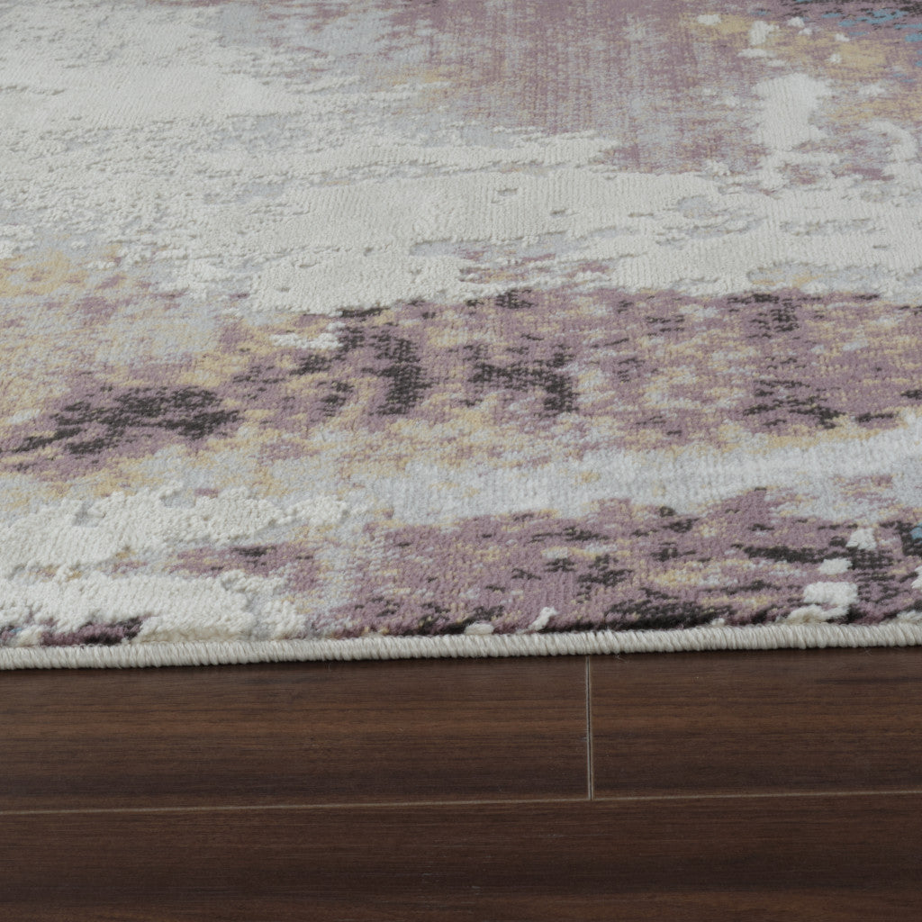 4' X 6' Beige and Blue Abstract Distressed Area Rug