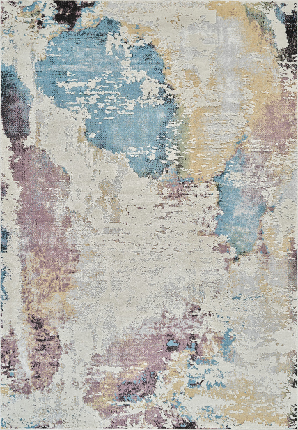 7' X 10' Beige and Blue Abstract Distressed Area Rug