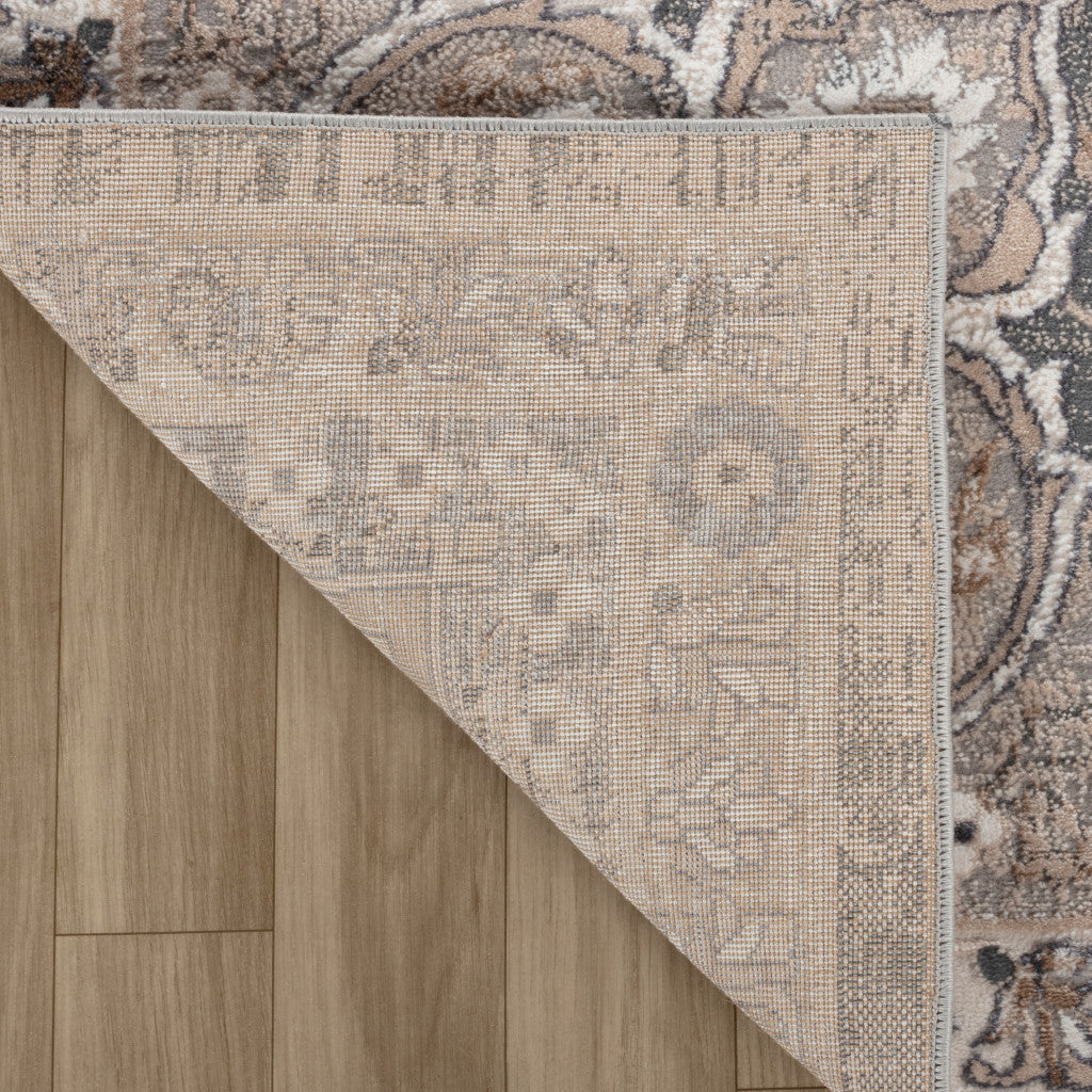 5' X 8' Gray and Beige Oriental Distressed Area Rug