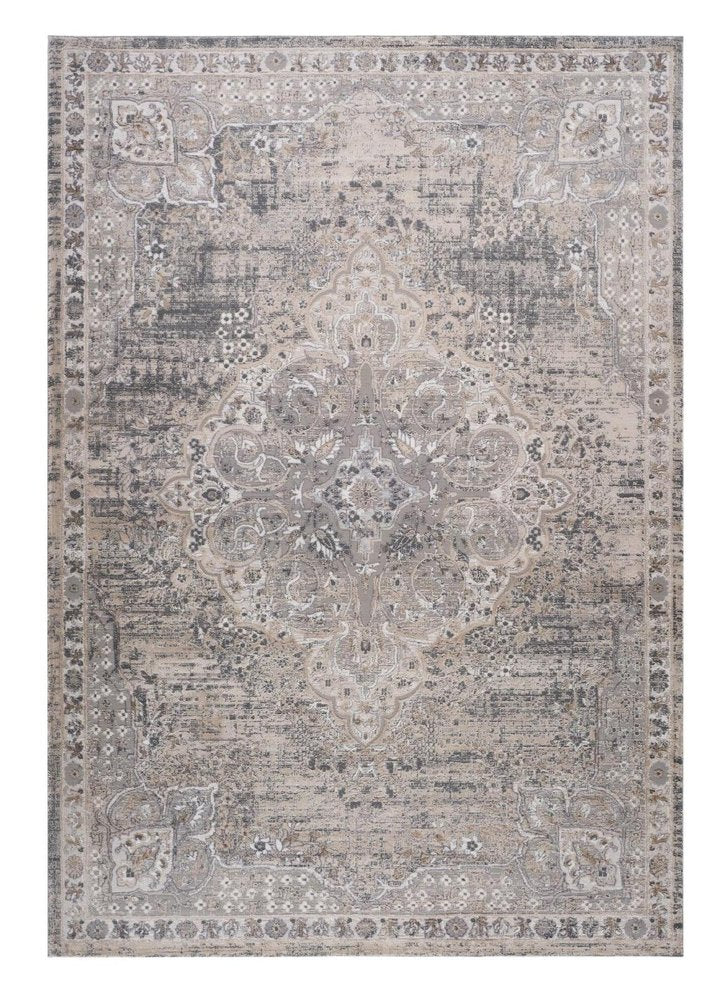 7' X 10' Gray and Beige Oriental Distressed Area Rug