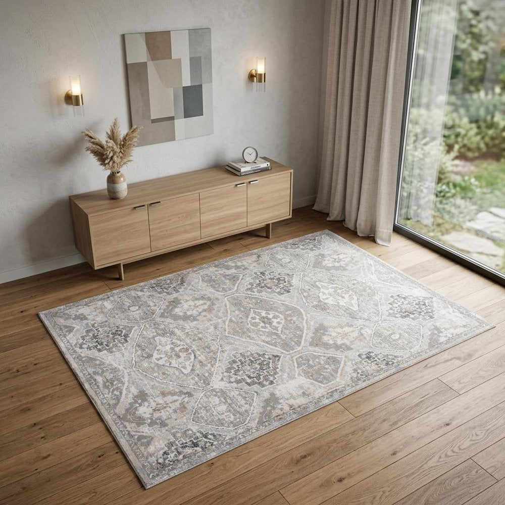 4' X 6' Blue and Gray Oriental Distressed Area Rug
