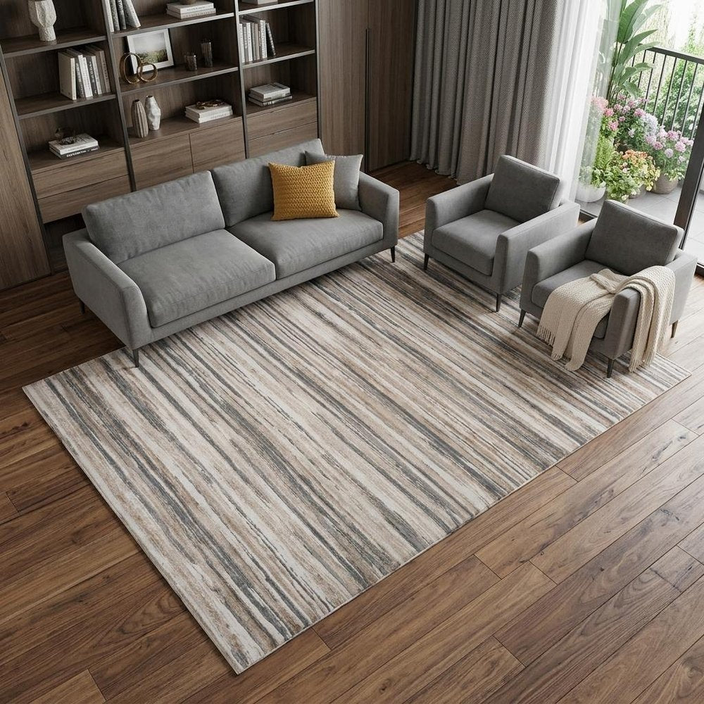 7' X 10' Beige and Gray Abstract Distressed Area Rug