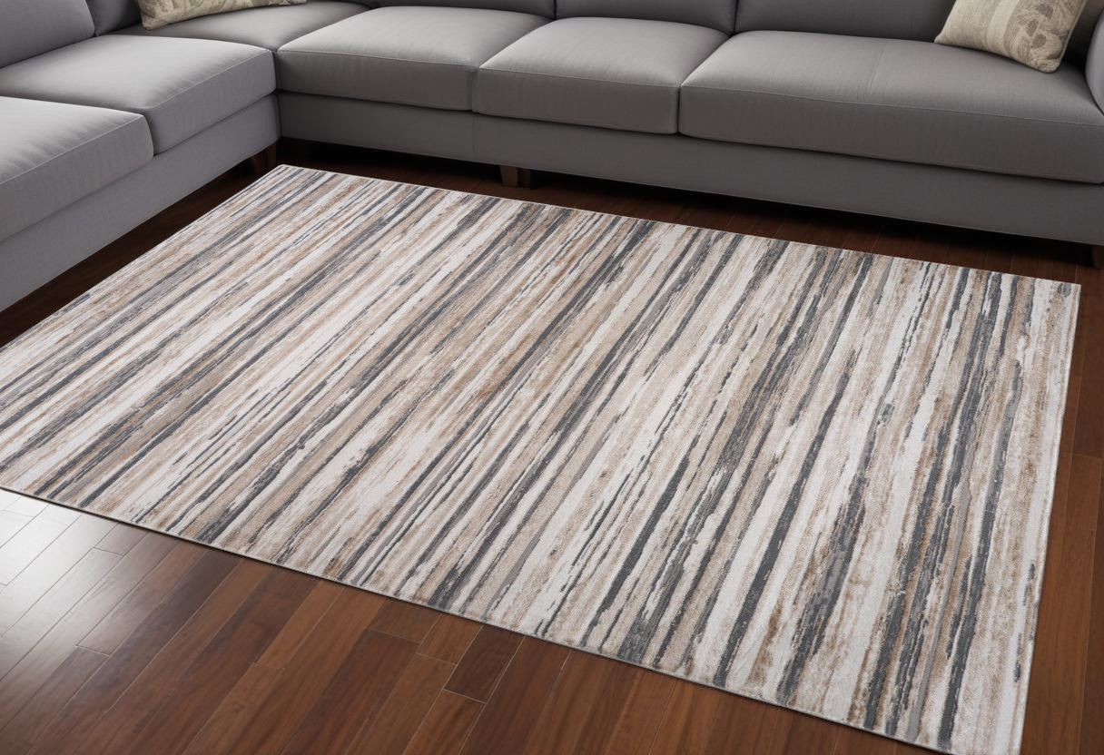 7' X 10' Beige and Gray Abstract Distressed Area Rug