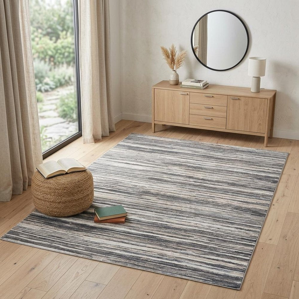 4' X 6' Blue and Gray Abstract Distressed Area Rug