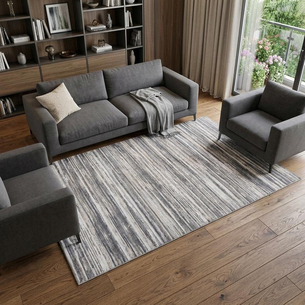 7' X 10' Blue and Gray Abstract Distressed Area Rug