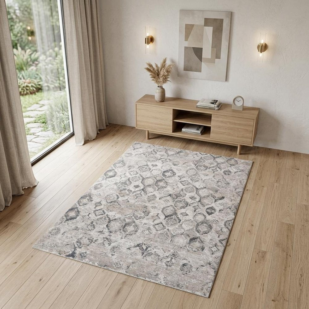 4' X 6' Beige and Gray Abstract Distressed Area Rug