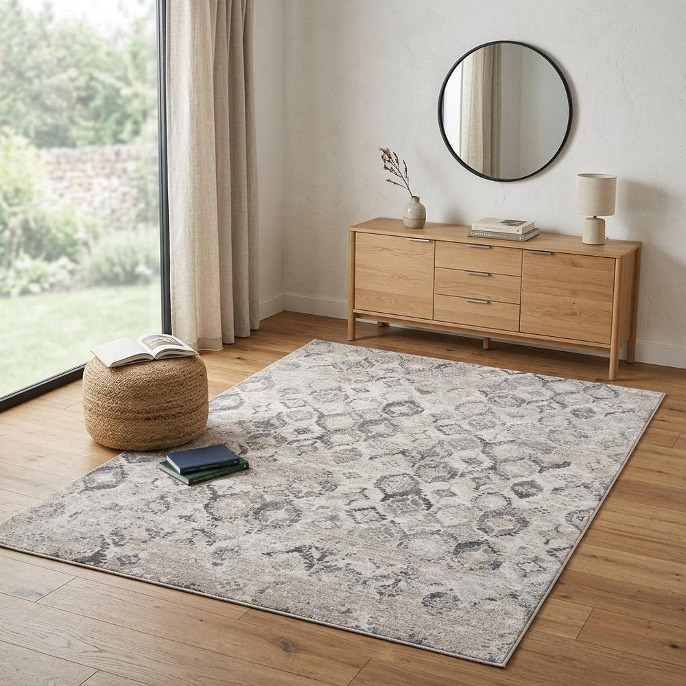 4' X 6' Beige and Gray Abstract Distressed Area Rug