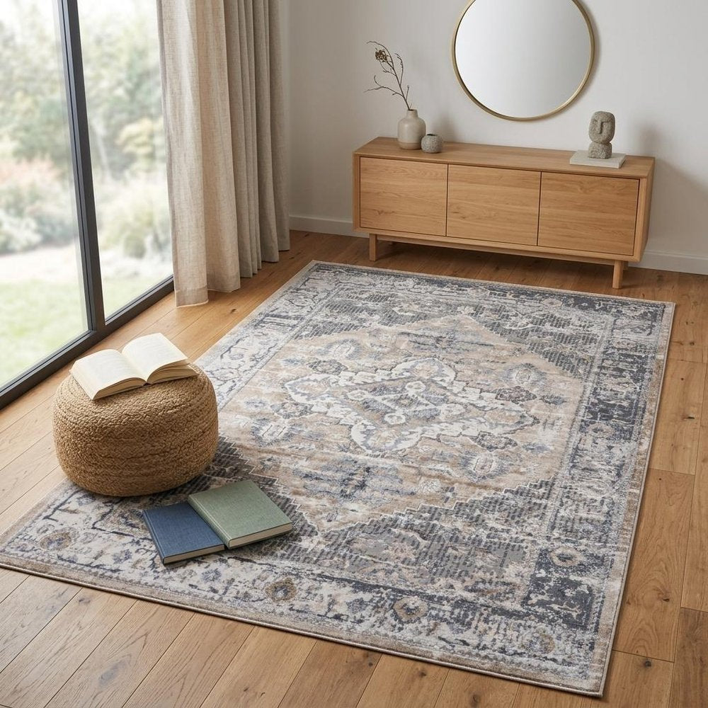 4' X 6' Gray and Brown Oriental Distressed Area Rug