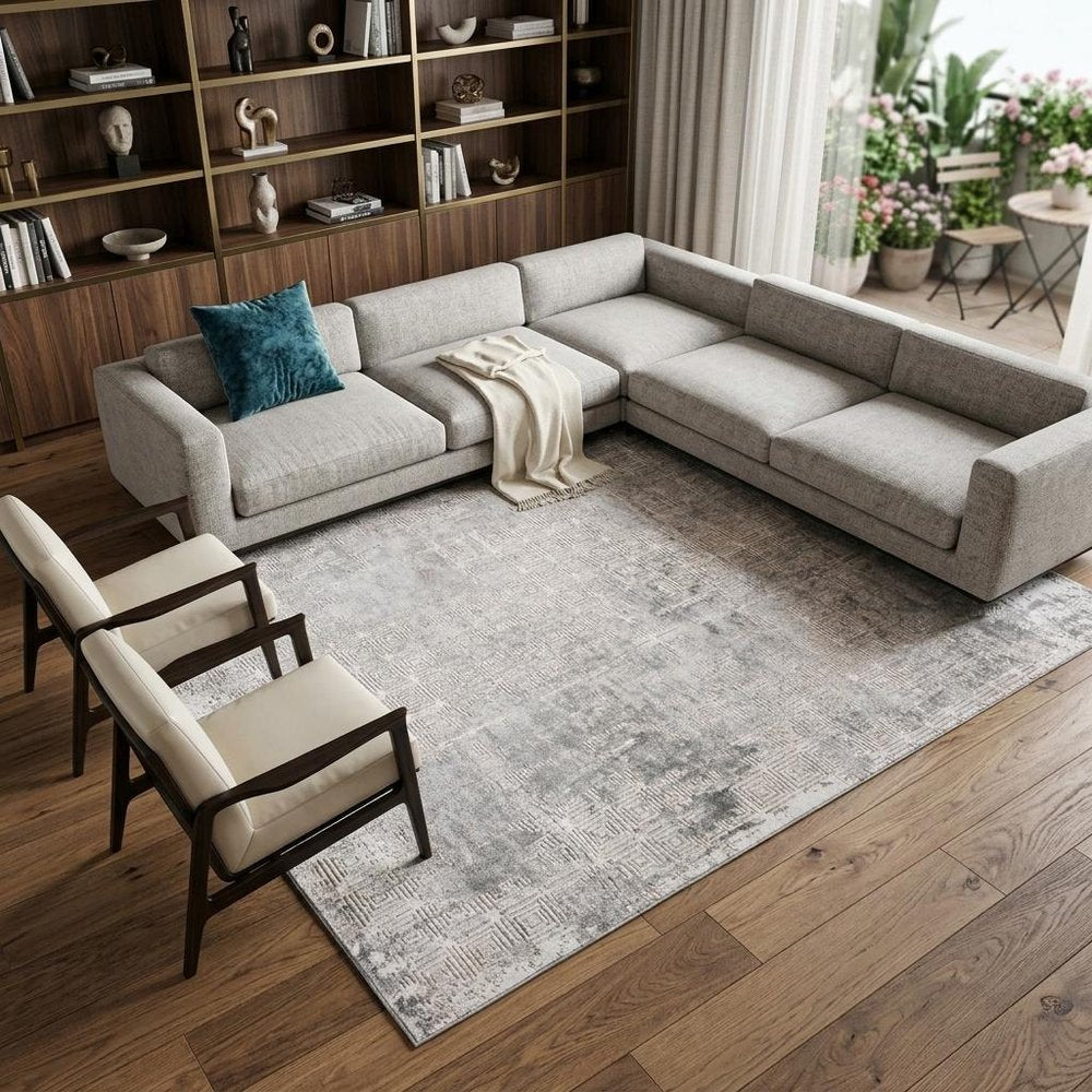 7' X 10' Gray and Beige Abstract Distressed Area Rug
