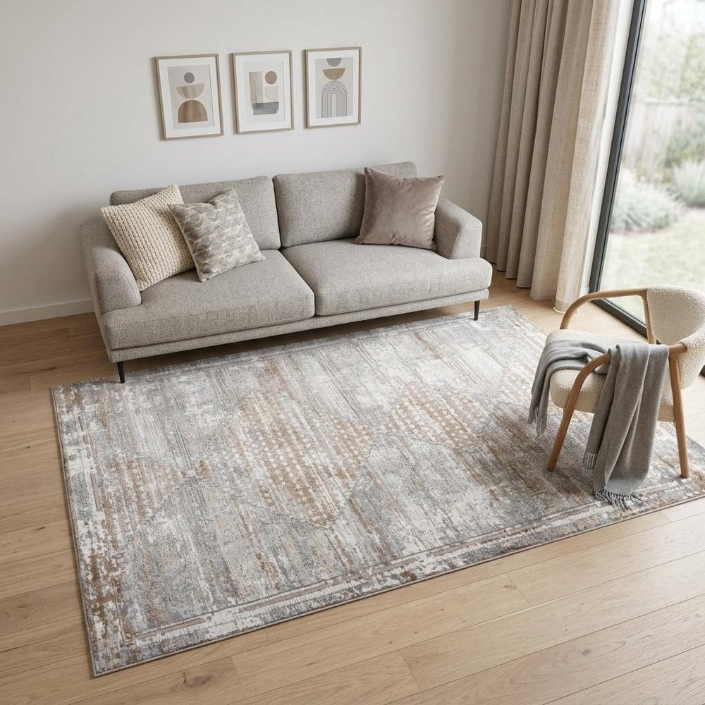 5' X 8' Gray and Brown Abstract Distressed Area Rug