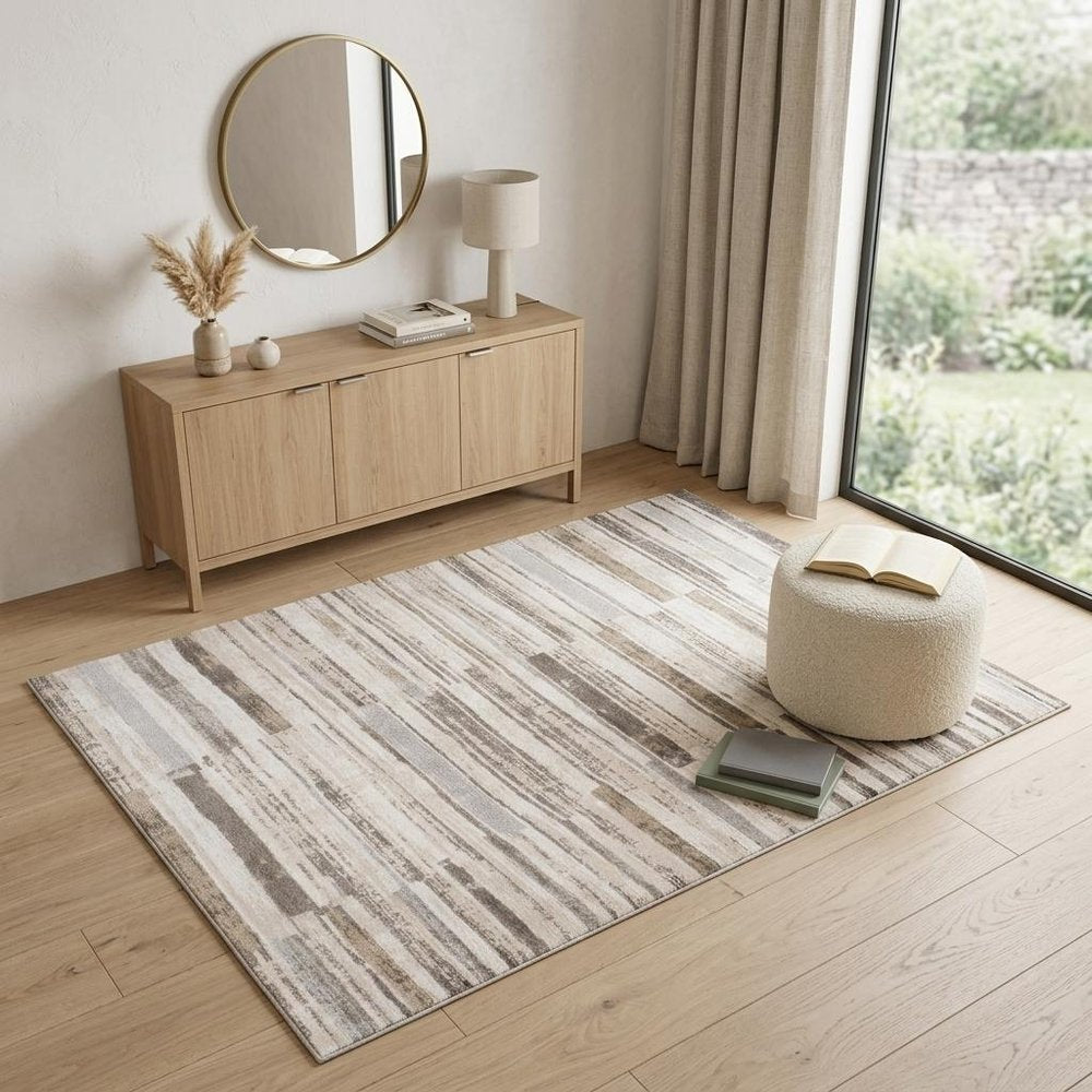 4' X 6' Beige and Brown Abstract Distressed Area Rug