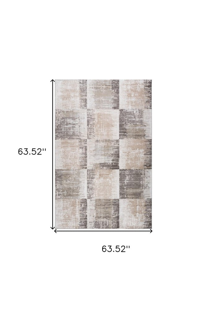 5' X 8' Beige and Brown Abstract Distressed Area Rug