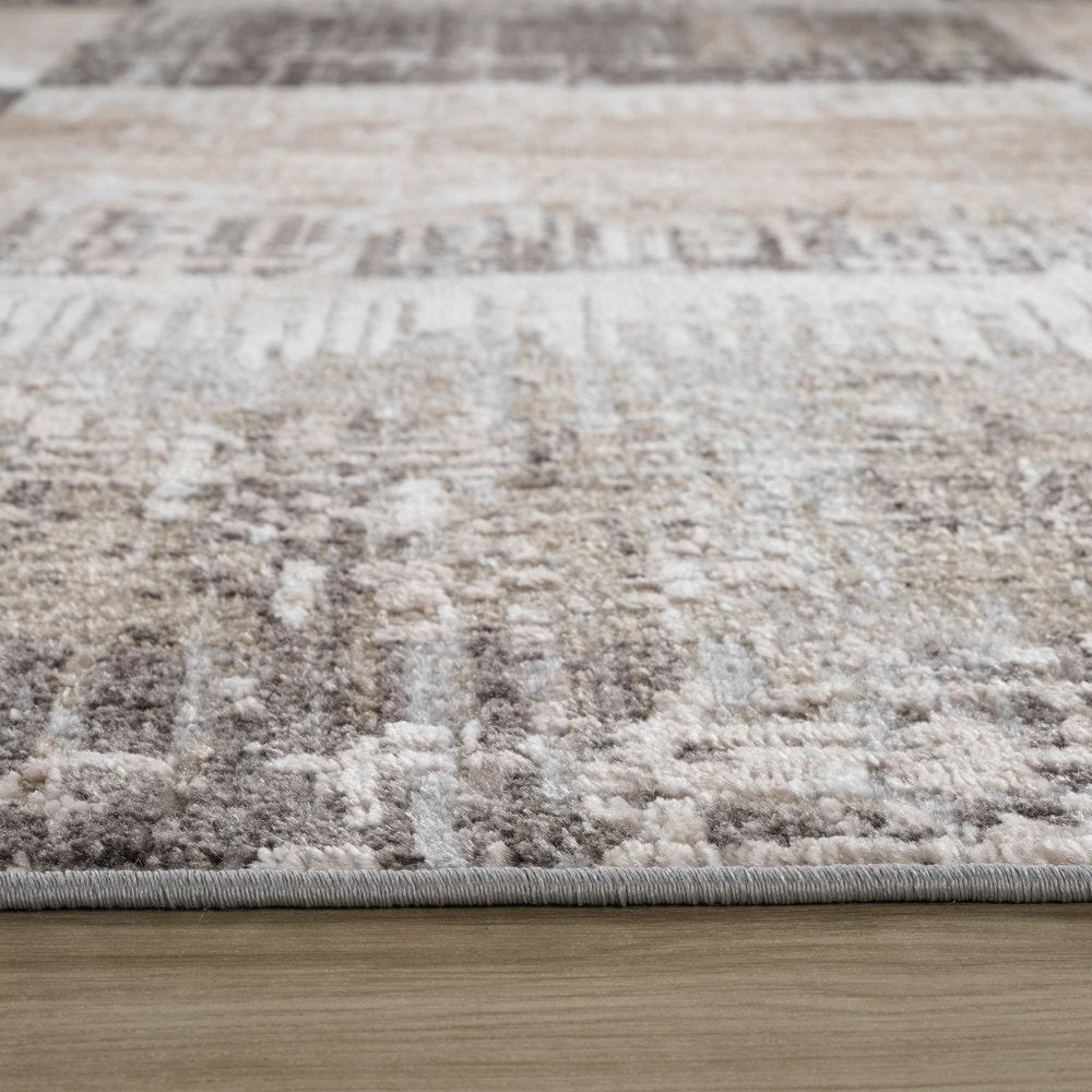 7' X 10' Beige and Brown Abstract Distressed Area Rug