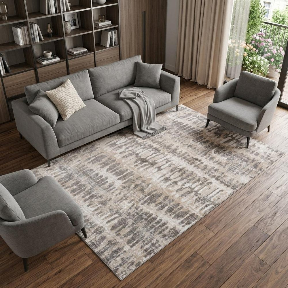 8' X 11' Beige and Brown Abstract Distressed Area Rug