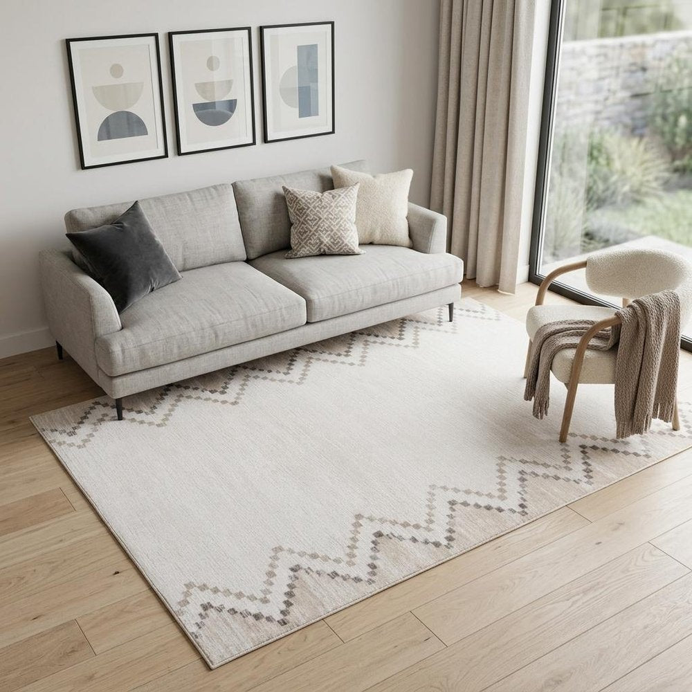 5' X 8' Beige and Brown Abstract Distressed Area Rug