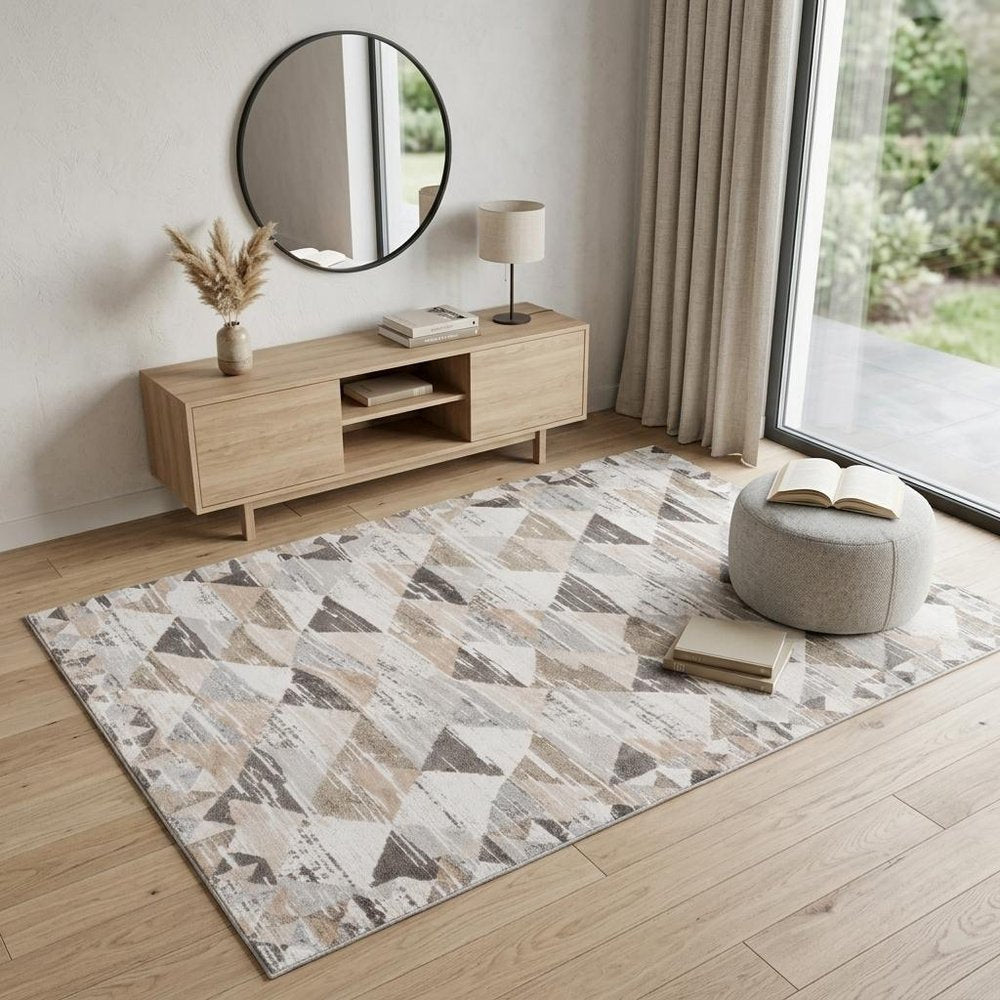 4' X 6' Beige and Brown Abstract Distressed Area Rug
