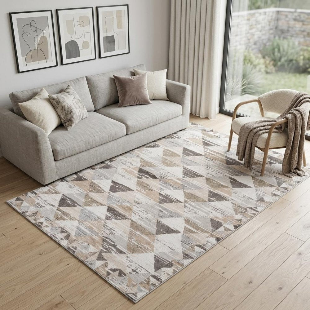 5' X 8' Beige and Brown Abstract Distressed Area Rug