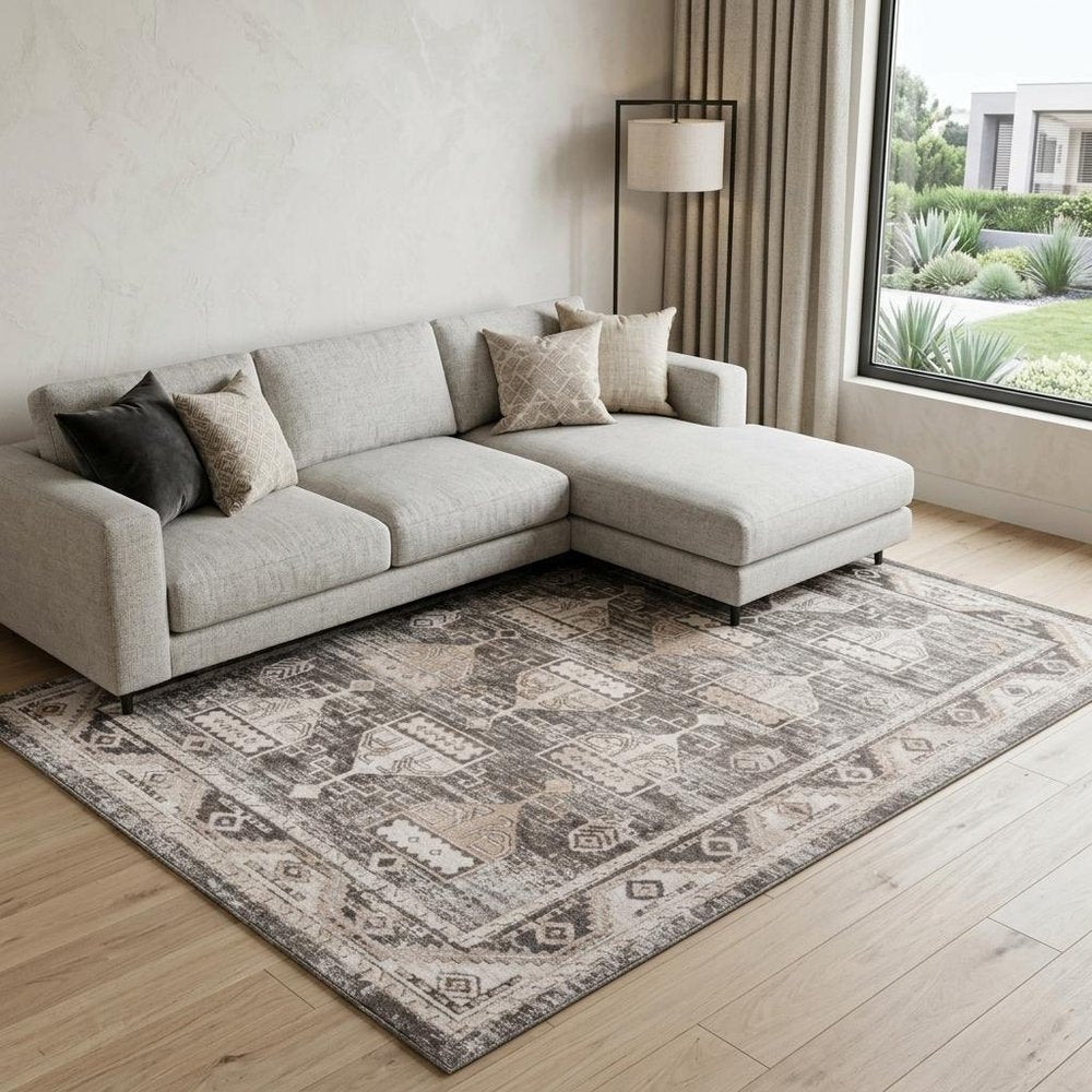 8' X 11' Beige and Brown Abstract Distressed Area Rug