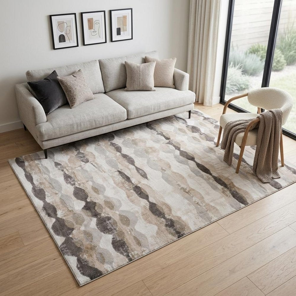 5' X 8' Beige and Brown Abstract Distressed Area Rug