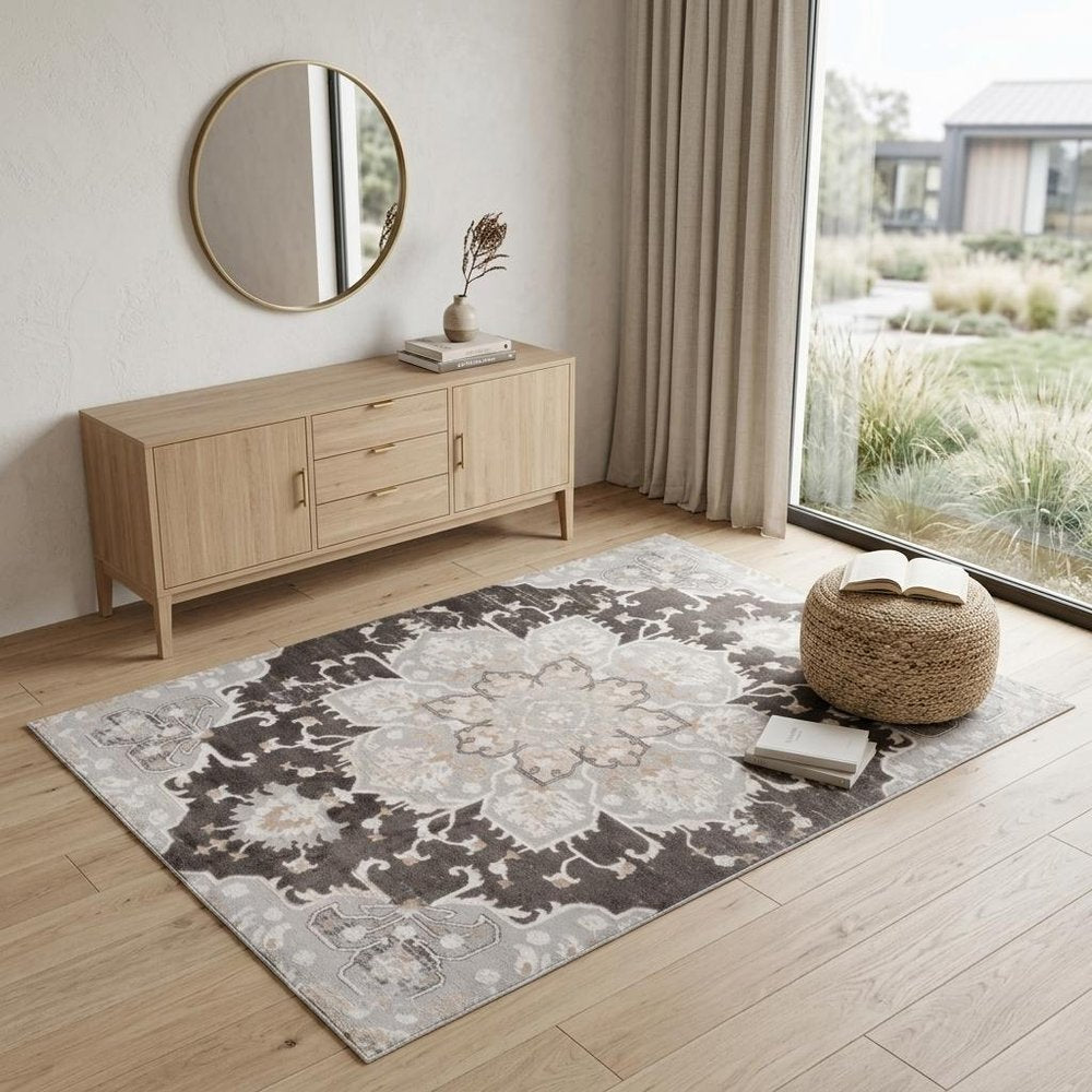 4' X 6' Gray and Brown Southwestern Distressed Area Rug