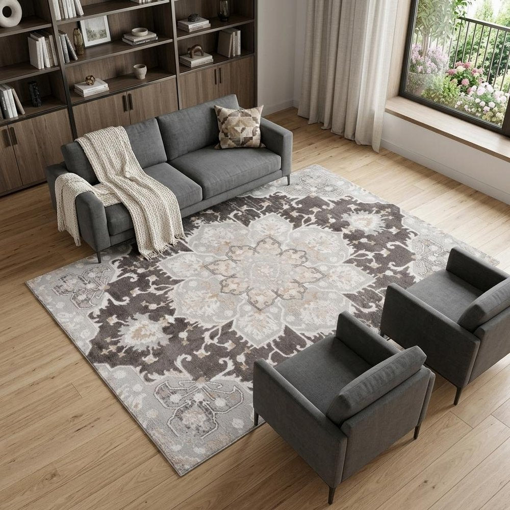 8' X 11' Gray and Brown Southwestern Distressed Area Rug