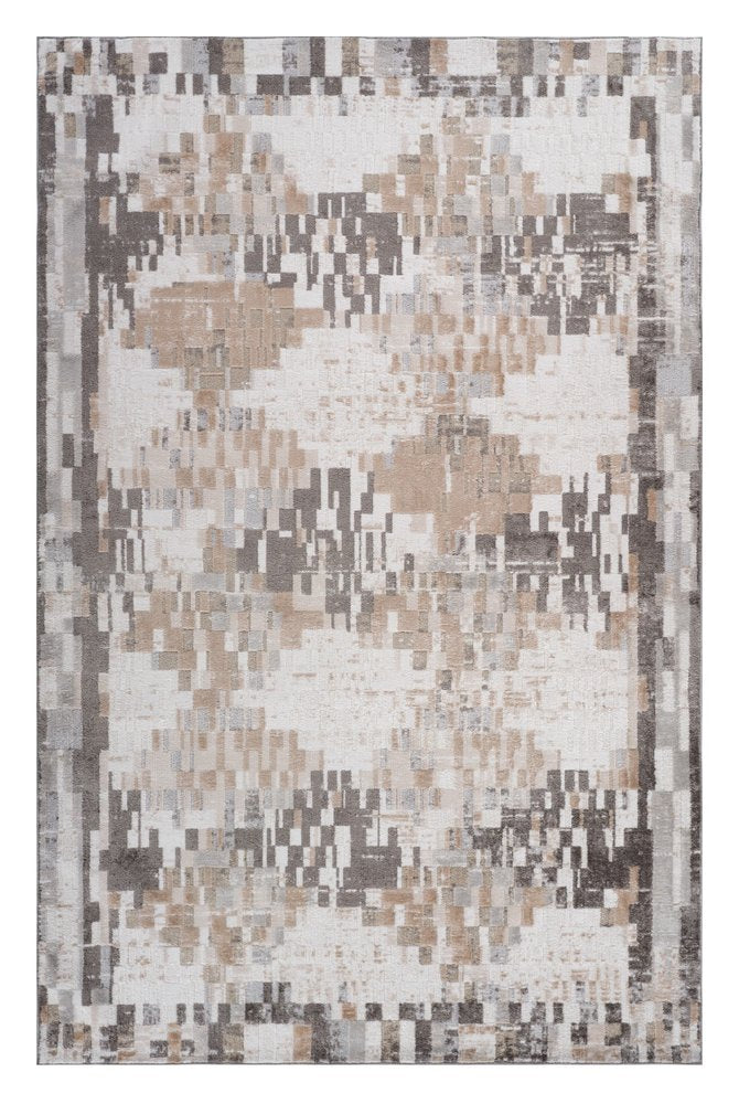 4' X 6' Cream and Brown Abstract Distressed Area Rug