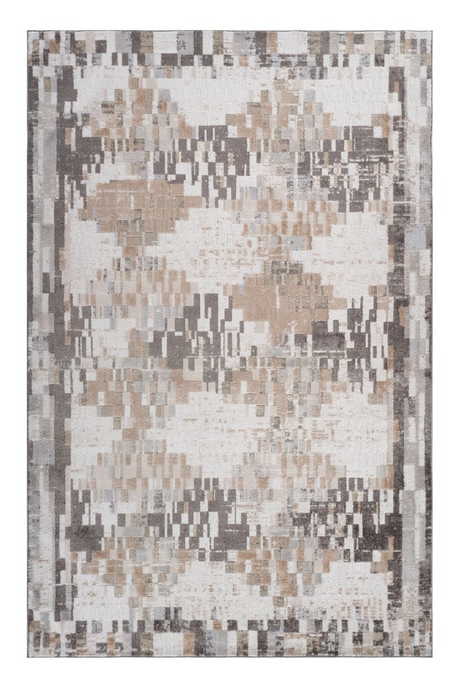 7' X 10' Cream and Brown Abstract Distressed Area Rug
