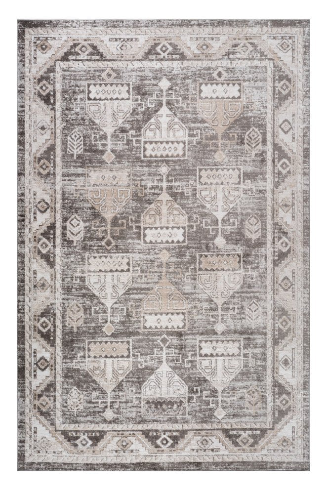 8' X 11' Cream and Brown Abstract Distressed Area Rug