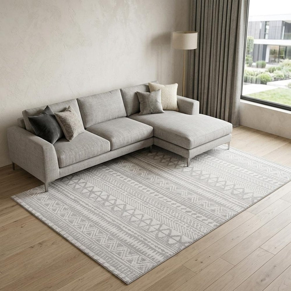 7' X 10' Gray and Cream Abstract Distressed Area Rug