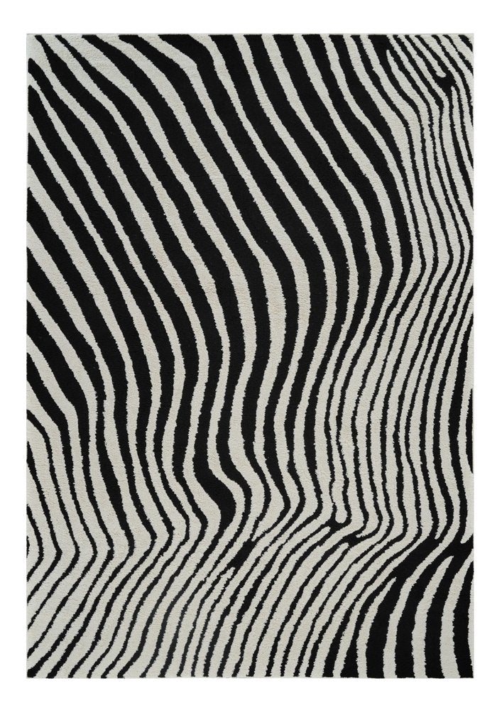 8' X 11' Cream and Black Abstract Distressed Area Rug