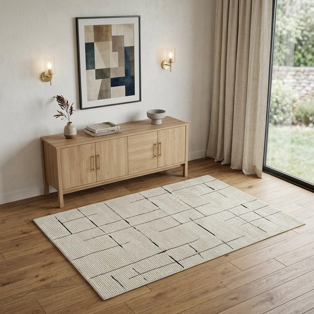 4' X 6' Cream and Green Abstract Distressed Area Rug