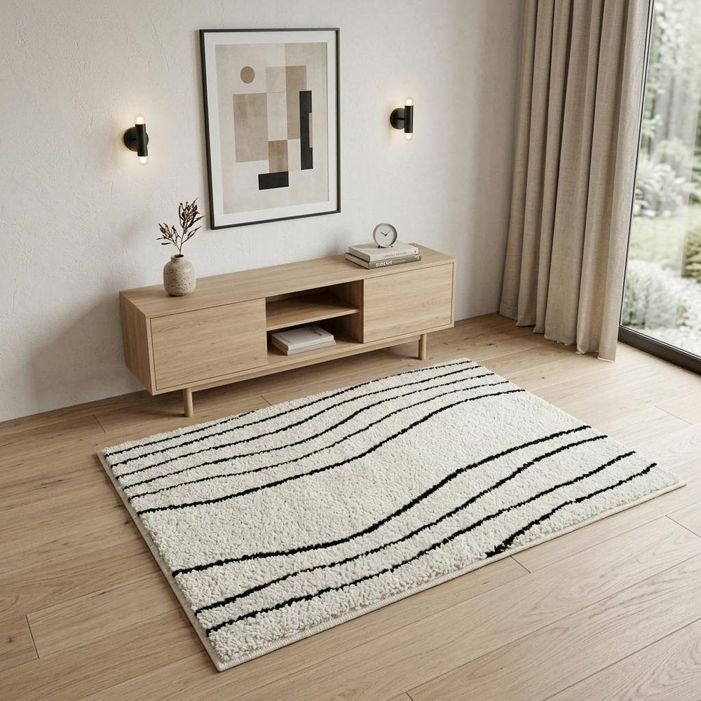 4' X 6' Cream and Black Abstract Distressed Area Rug