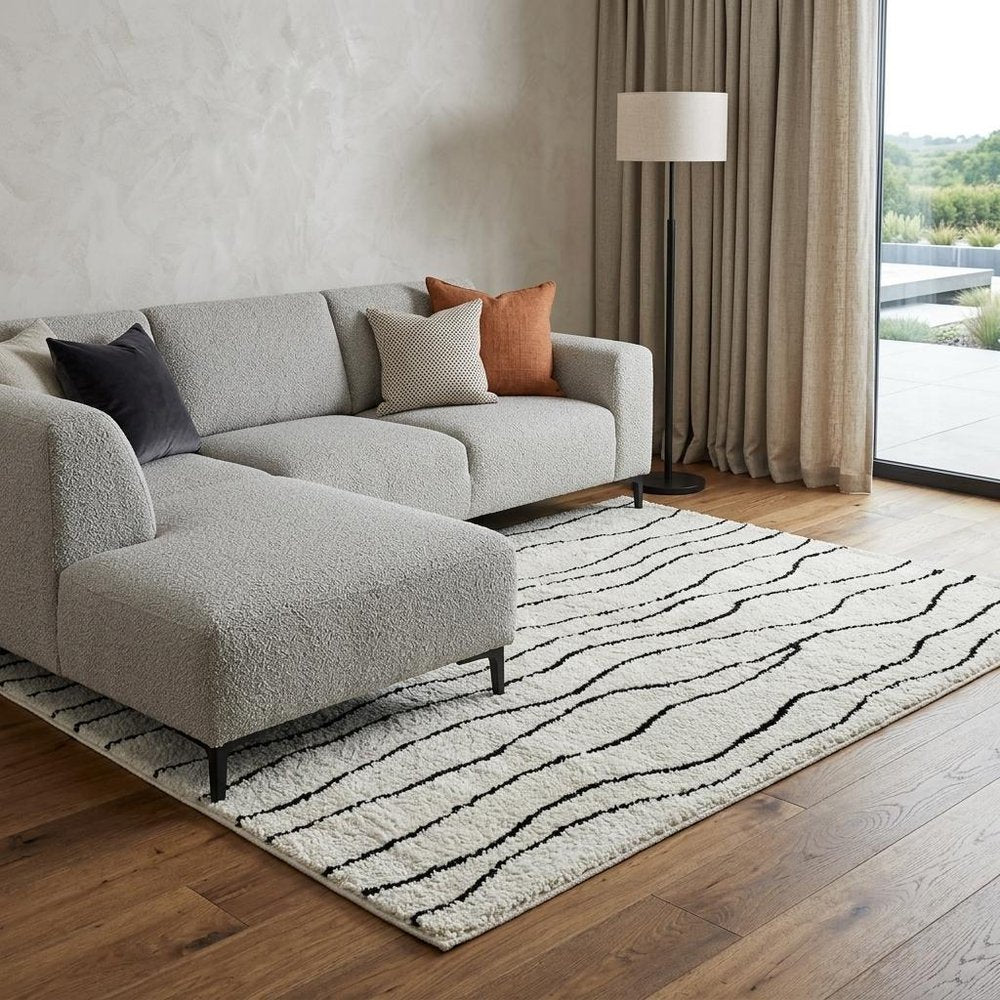 7' X 10' Cream and Black Abstract Distressed Area Rug