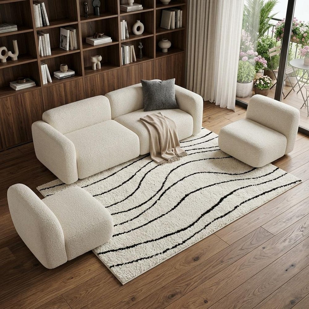 8' X 11' Cream and Black Abstract Distressed Area Rug