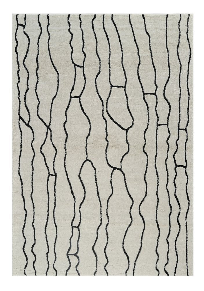 8' X 11' Cream and Black Abstract Distressed Area Rug