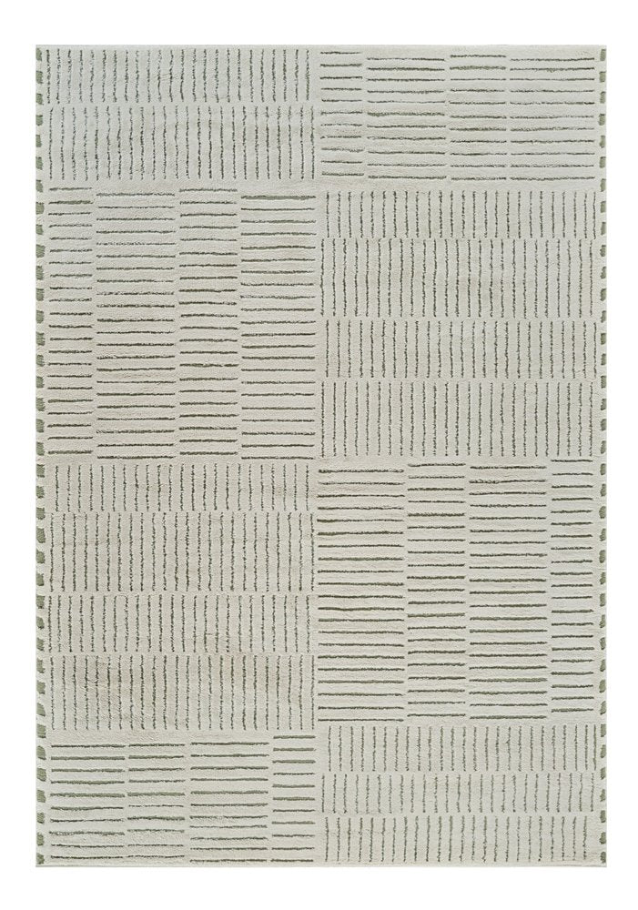 7' X 10' Cream and Green Abstract Distressed Area Rug