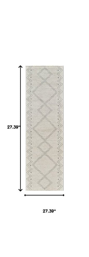 8' Cream And Beige Abstract Distressed Runner Rug