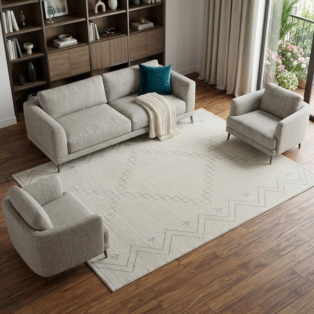7' X 10' Cream and Beige Abstract Distressed Area Rug