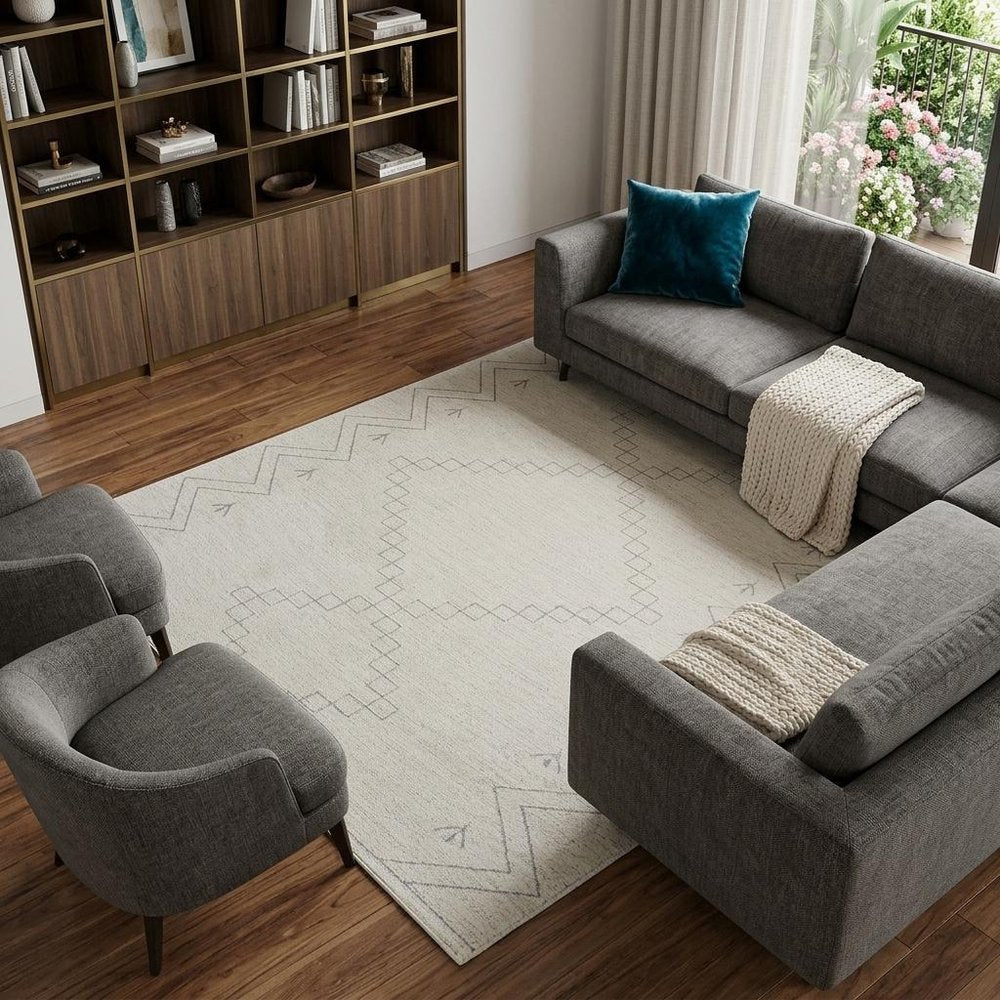 8' X 11' Cream and Beige Abstract Distressed Area Rug