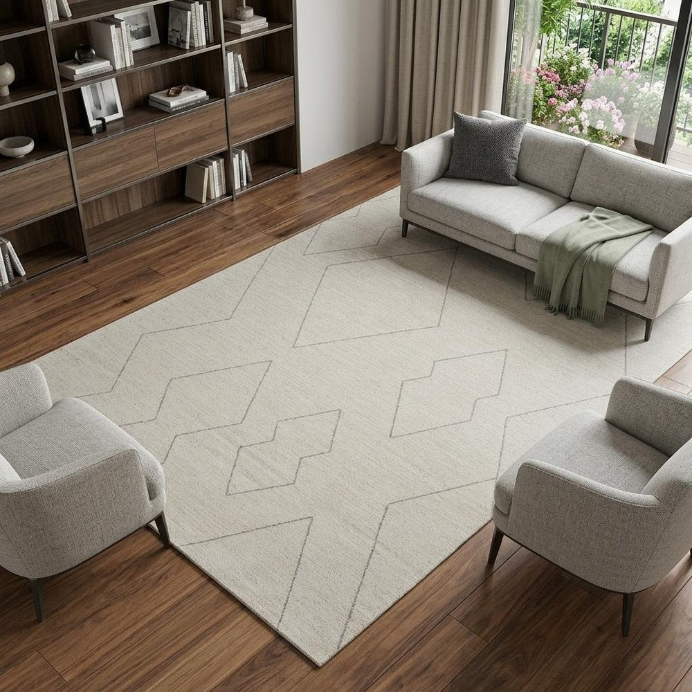 8' X 11' Cream and Beige Abstract Distressed Area Rug