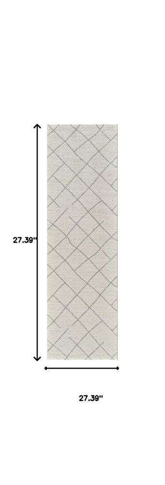 8' Cream And Beige Abstract Distressed Runner Rug