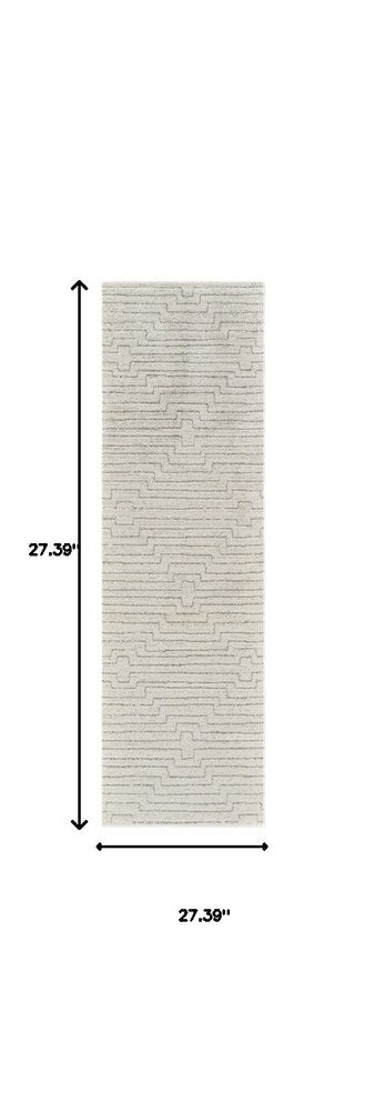 8' Cream And Beige Abstract Distressed Runner Rug
