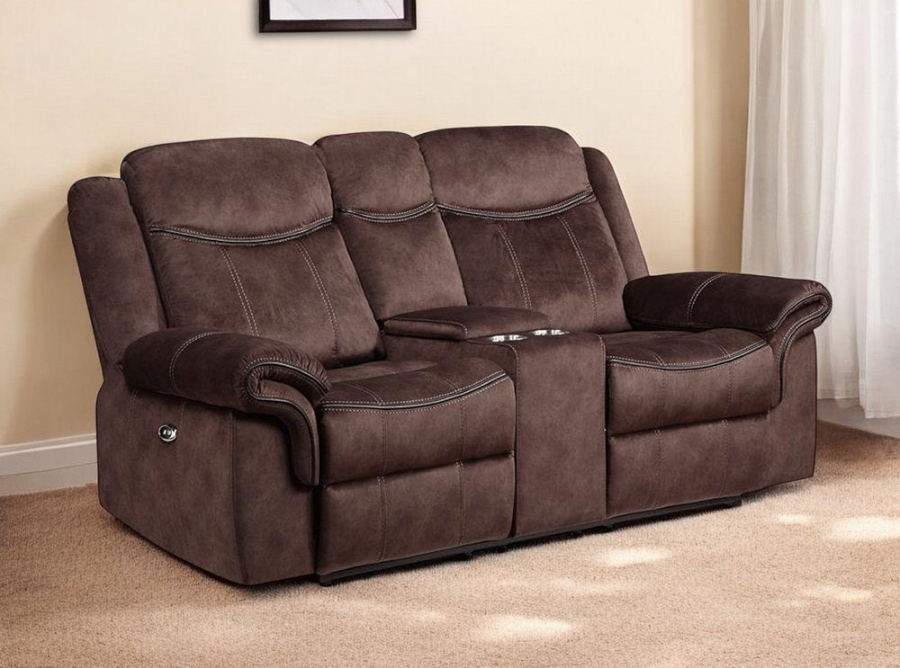 79" Dark Brown Microfiber Power Reclining Loveseat With Storage